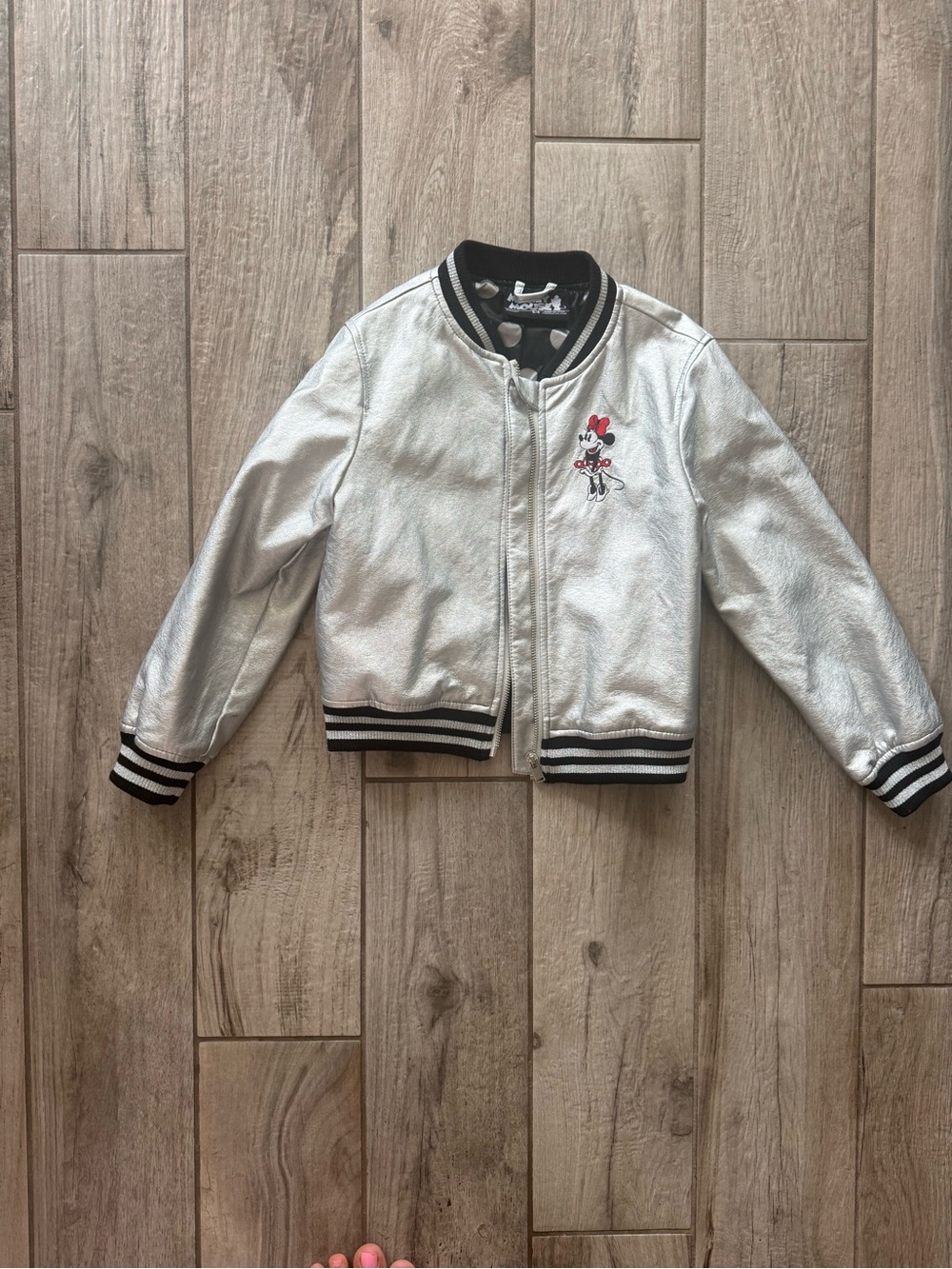 Disney Silver Minnie Mouse Bomber Jacket with Black Trim